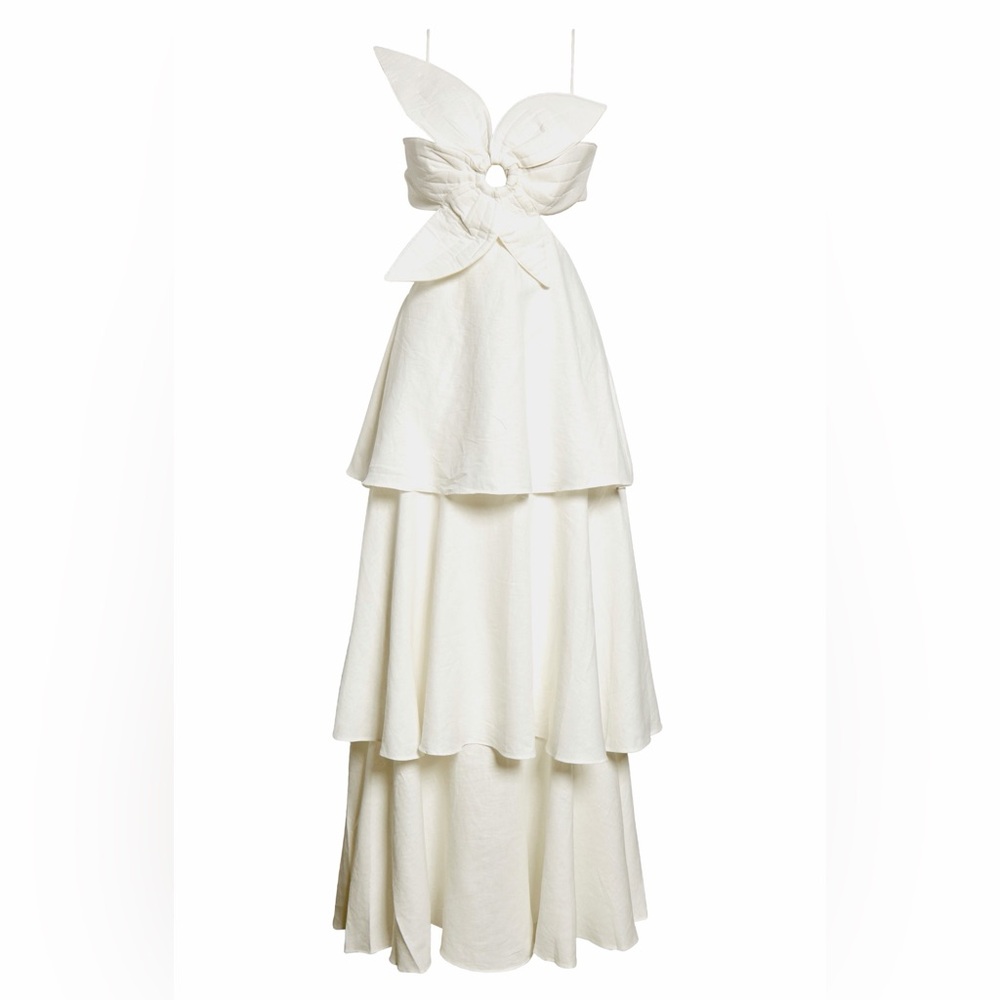 FARM Rio White Tiered Maxi Dress with Sculpted Floral Bodice - Picture 3 of 6
